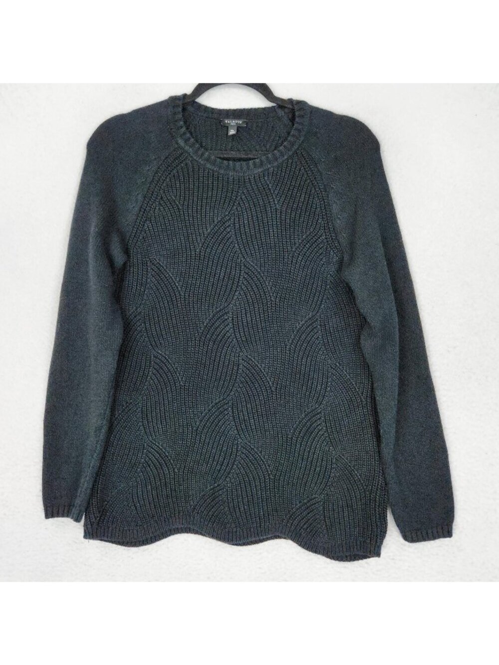 Talbots Sweater Womens Medium Petite Black Crewneck Raglan Cotton Blend Pullover